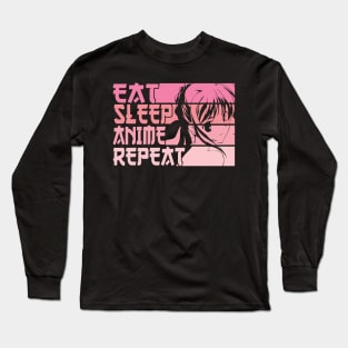 Eat Sleep Anime Repeat Kawaii Japan Otaku Girls Teenage Long Sleeve T-Shirt